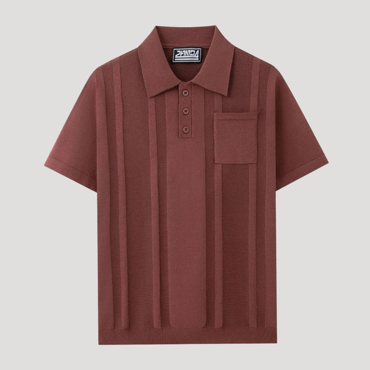 Herr stickad pikétröja henley kortärmad med struktur