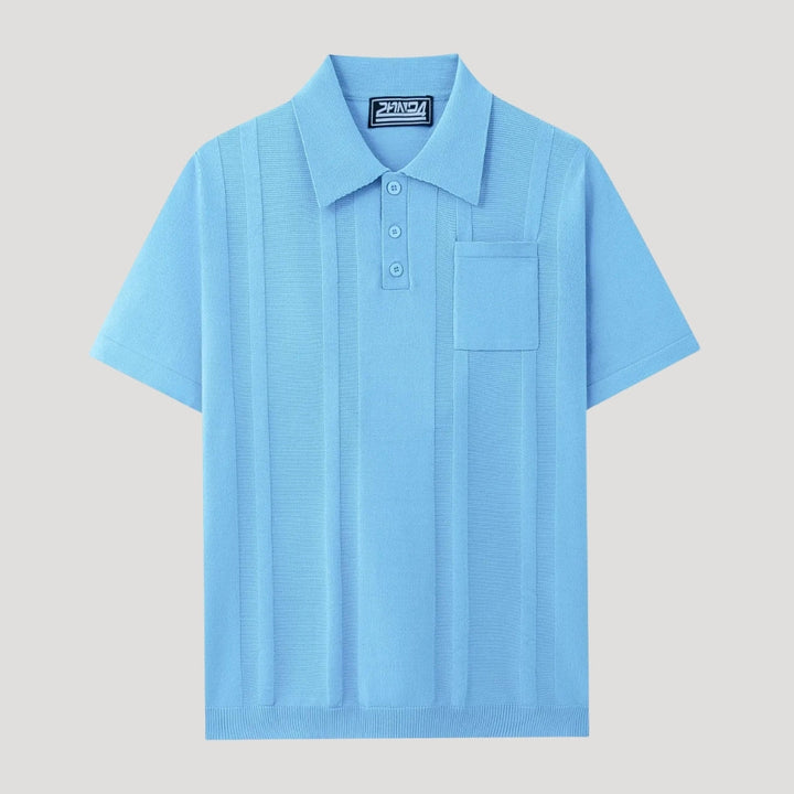 Herr stickad pikétröja henley kortärmad med struktur