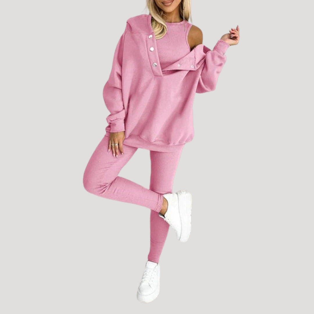 Dam mjukisset tvådelat hoodie och leggings mysdress