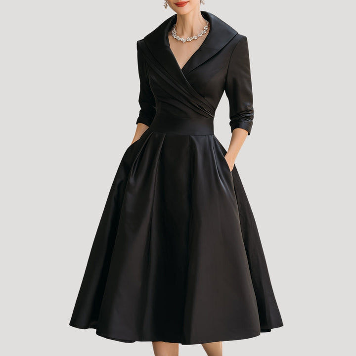 Dam elegant omlottklänning midilängd med ärm smickrande passform
