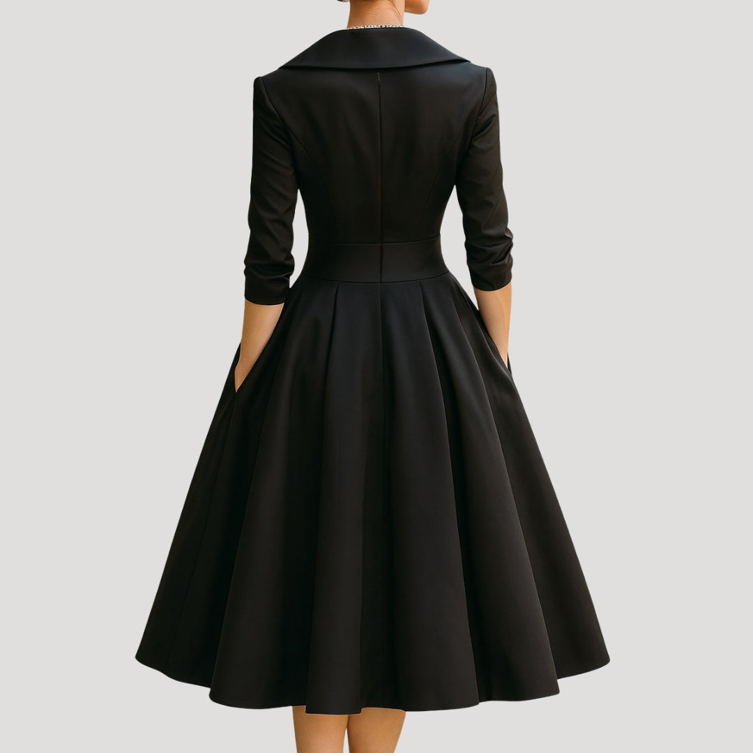 Dam elegant omlottklänning midilängd med ärm smickrande passform