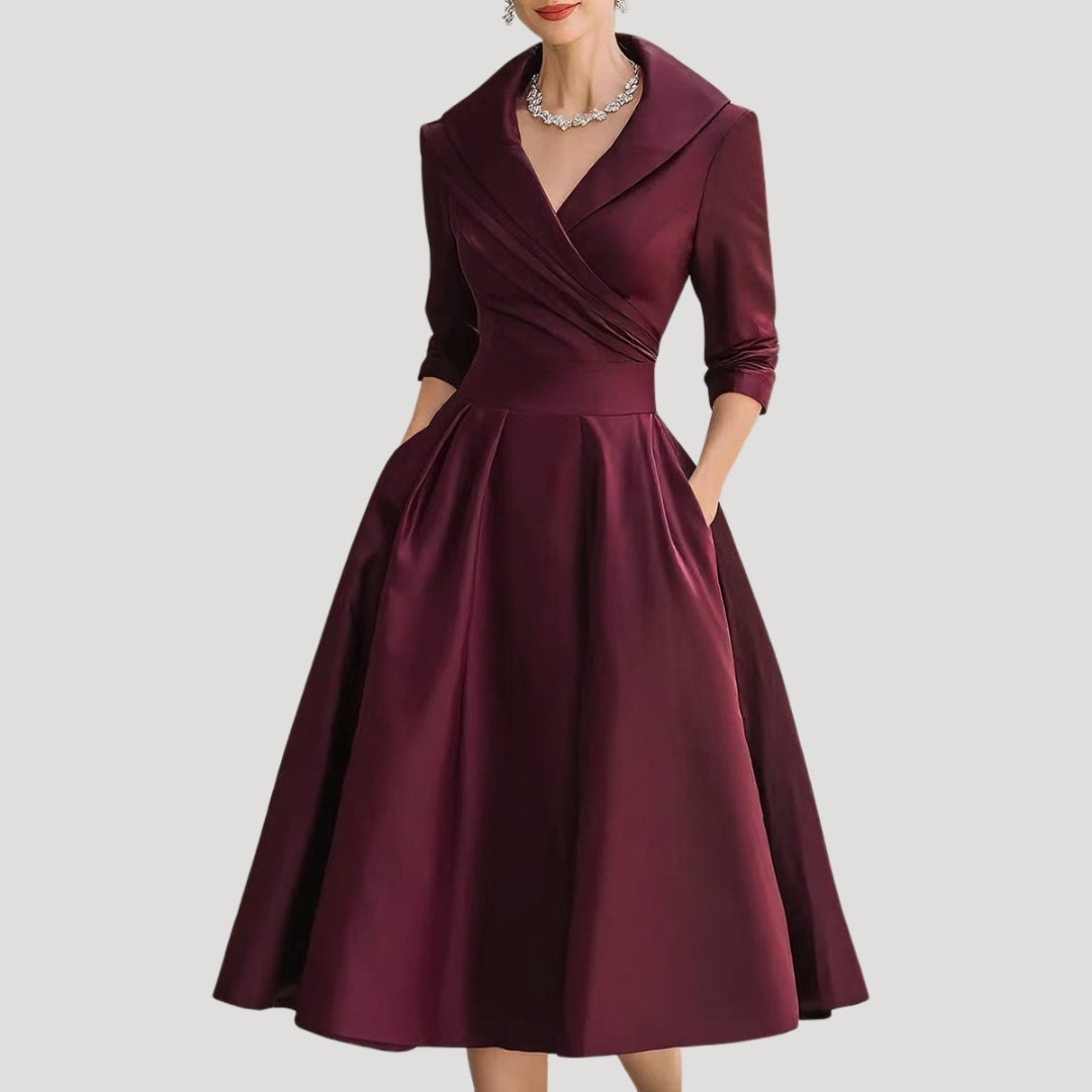 Dam elegant omlottklänning midilängd med ärm smickrande passform