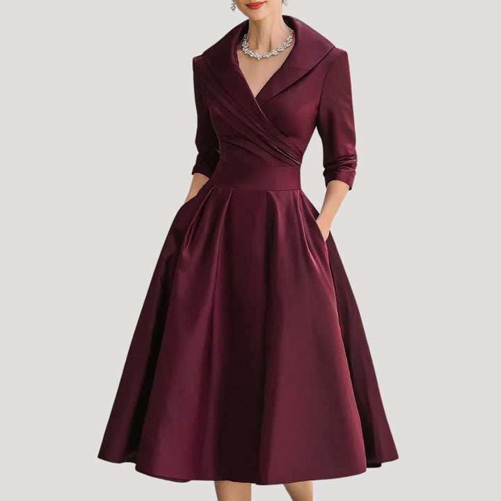 Dam elegant omlottklänning midilängd med ärm smickrande passform