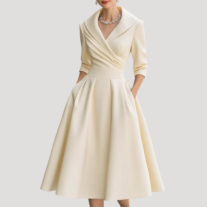 Dam elegant omlottklänning midilängd med ärm smickrande passform