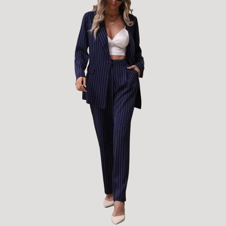 Dam kostym set med randig kavaj och byxor elegant