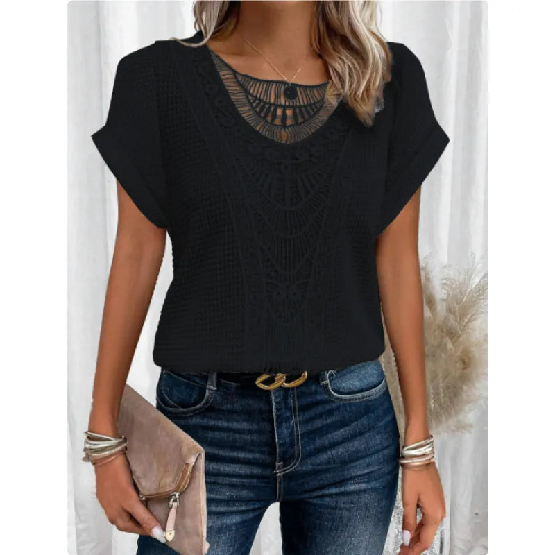 Sara | Dames Top met Halsdetail en Kapmouwen