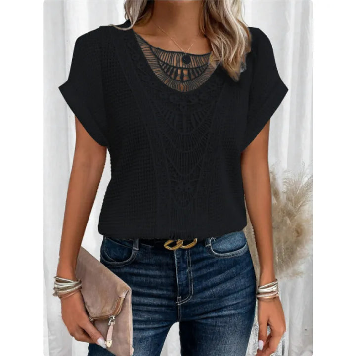 Sara | Dames Top met Halsdetail en Kapmouwen