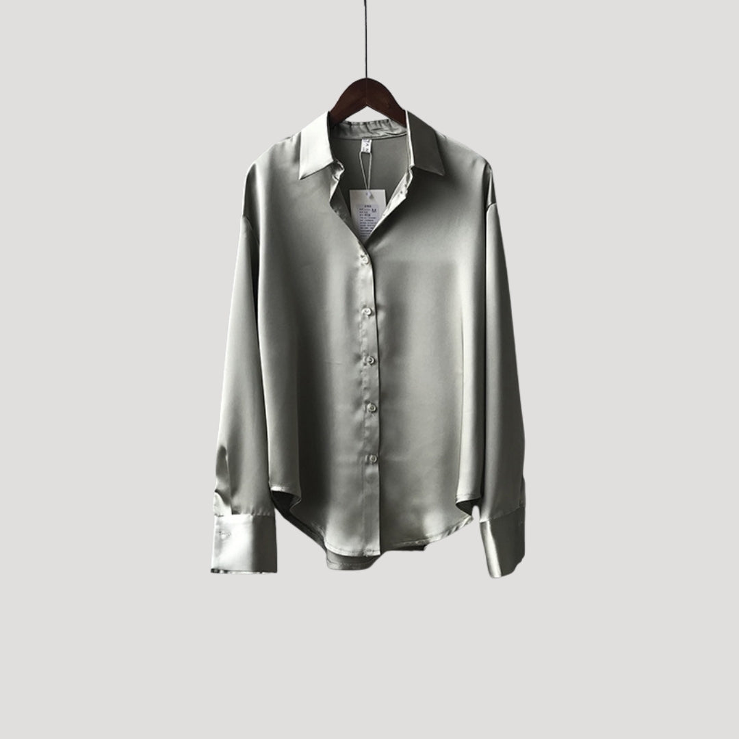 Dam sidenblus i satin långärmad skjortmodell snygga blusar elegant stil