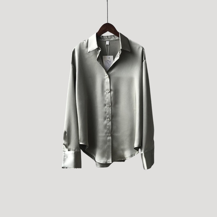 Dam sidenblus i satin långärmad skjortmodell snygga blusar elegant stil