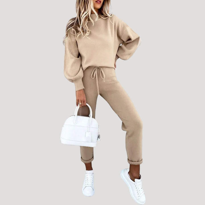 Dam stickat mjukis set tröja och byxor mysdress