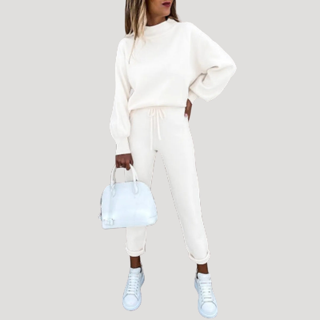 Dam stickat mjukis set tröja och byxor mysdress