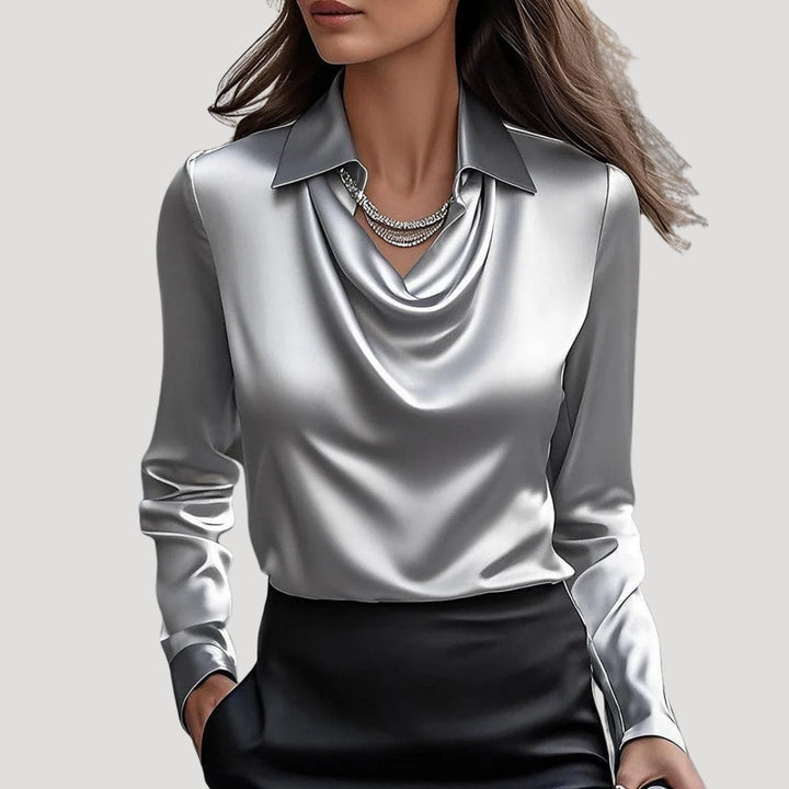 Dam snygga blusar långärmad med krage elegant stil