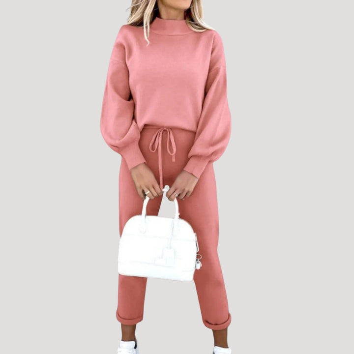 Dam stickat mjukis set tröja och byxor mysdress