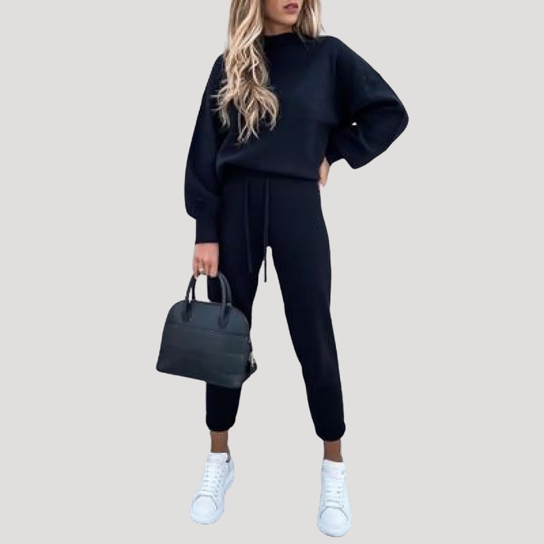 Dam stickat mjukis set tröja och byxor mysdress