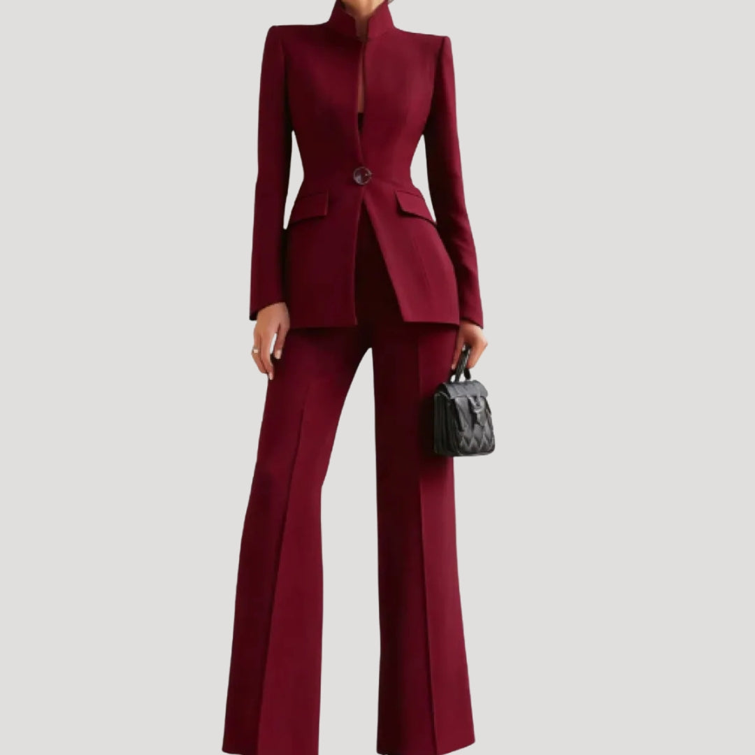 Dam kostym set med figursydd kavaj och vida byxor elegant