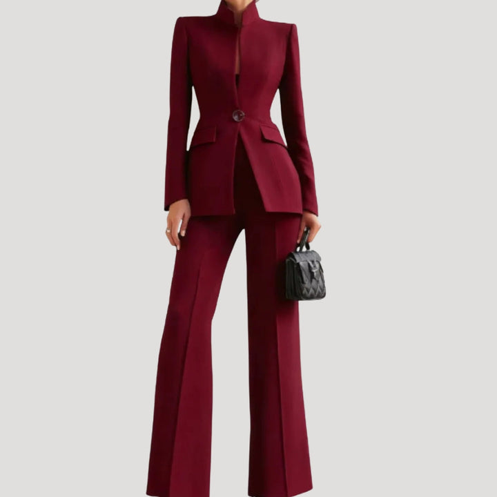 Dam kostym set med figursydd kavaj och vida byxor elegant