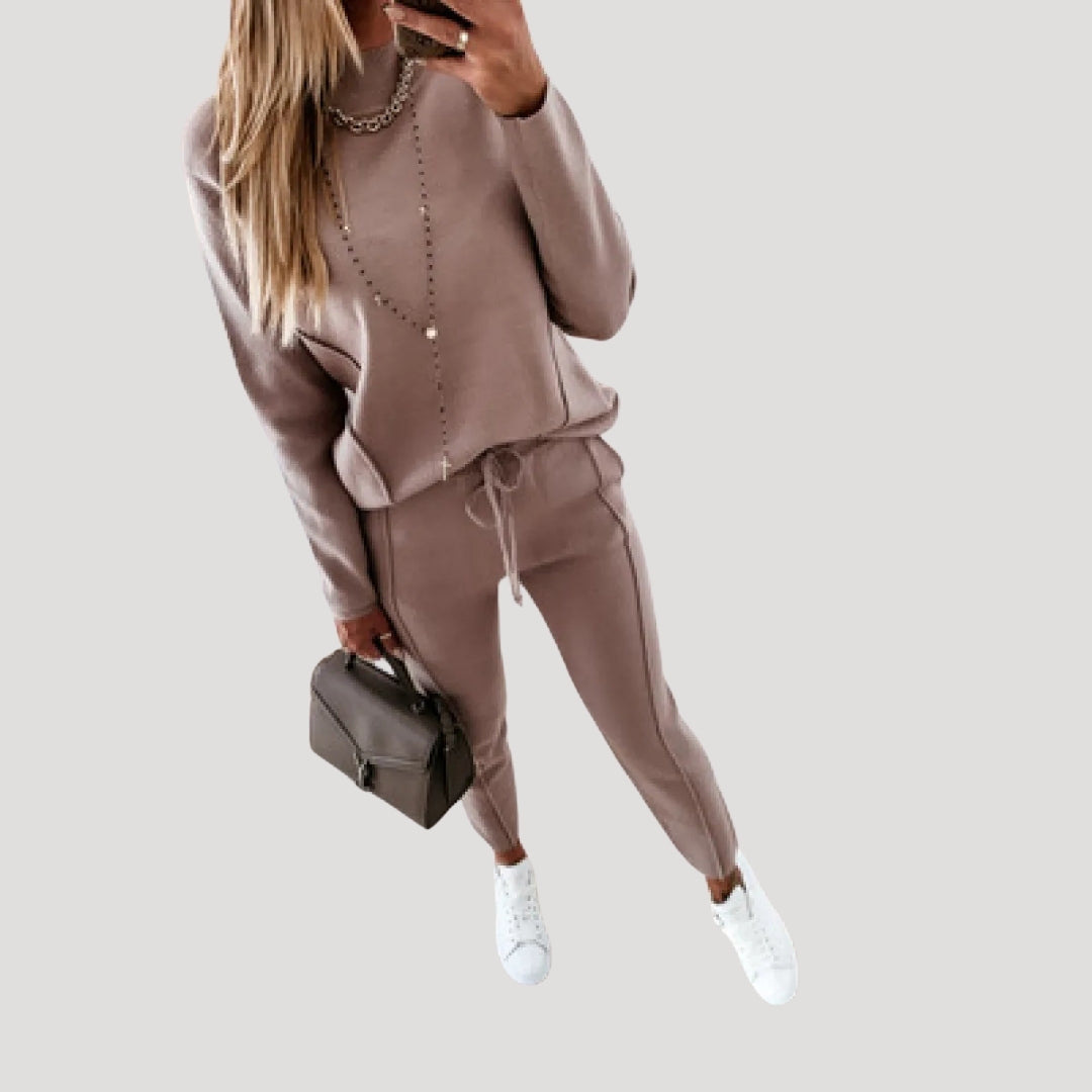 Dam stickat mjukis set tröja och byxor mysdress