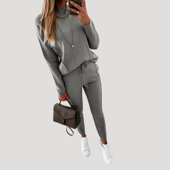 Dam stickat mjukis set tröja och byxor mysdress