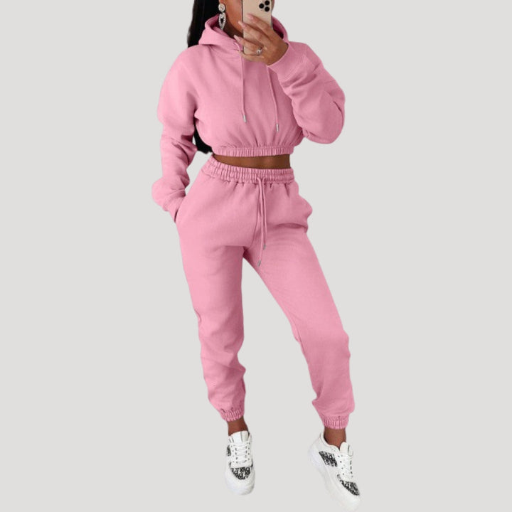 Dam mjukisset croppad hoodie och byxa mysdress
