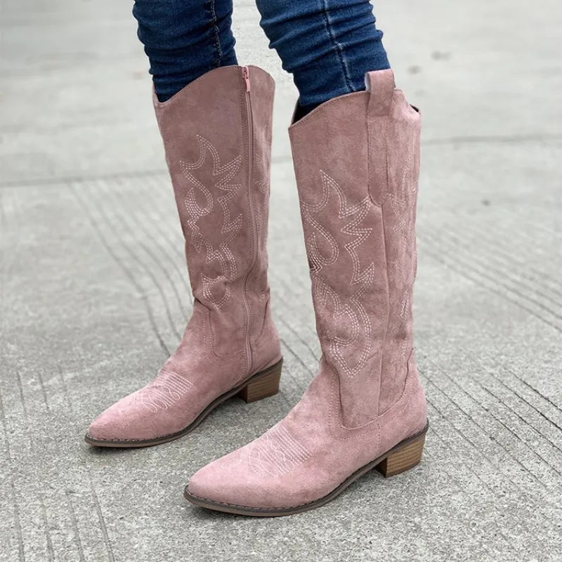 Sophie | Dam Cowboystövlar med Broderi och Låg Klack
