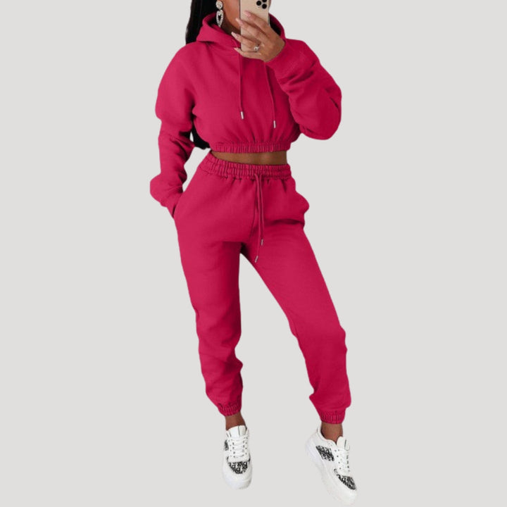 Dam mjukisset croppad hoodie och byxa mysdress