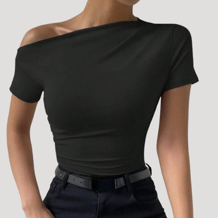Dam off shoulder topp figurnära draperad snygga blusar