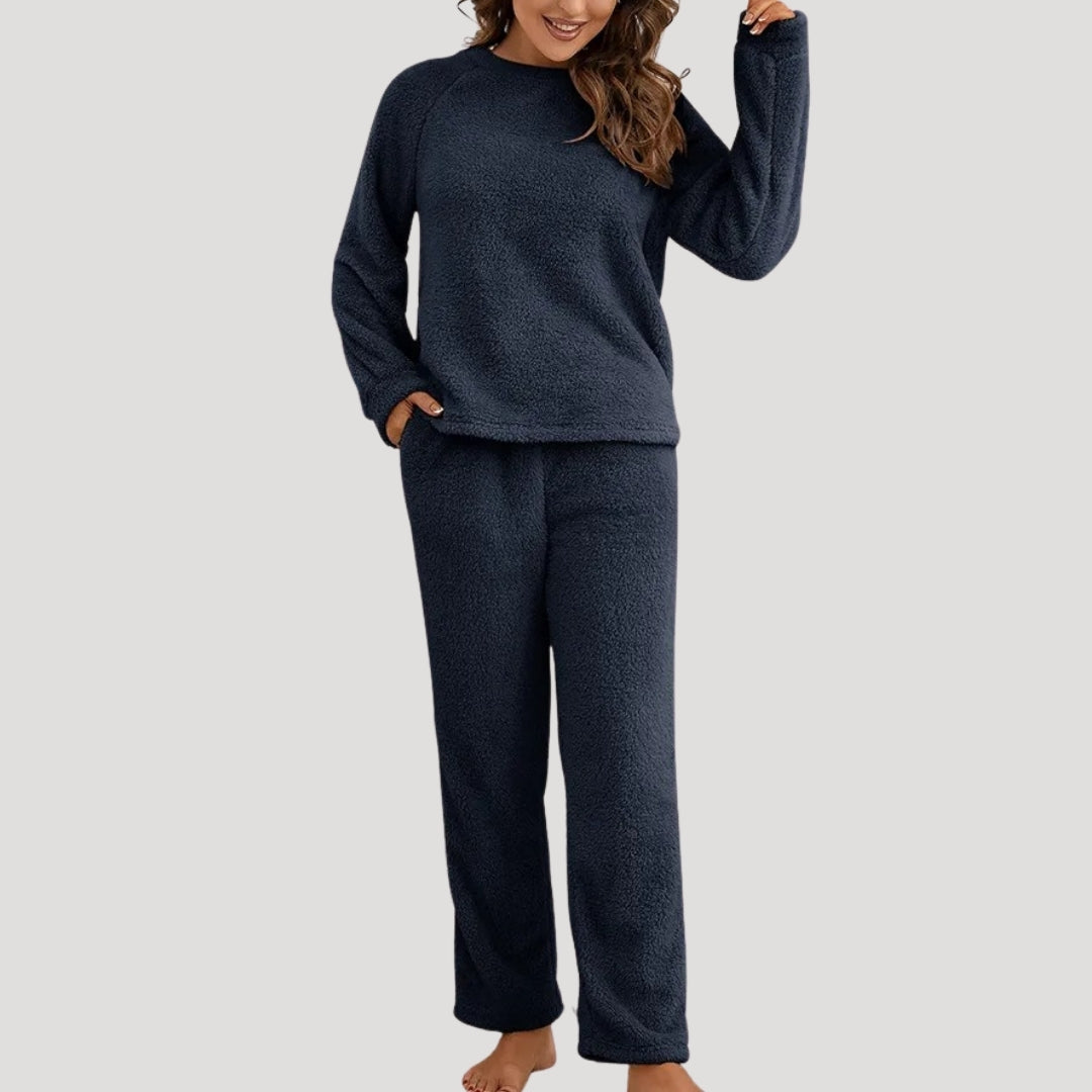 Dam tvådelat mjukisset fleece lång ärm mysdress