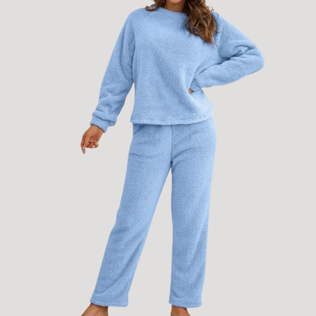 Dam tvådelat mjukisset fleece lång ärm mysdress