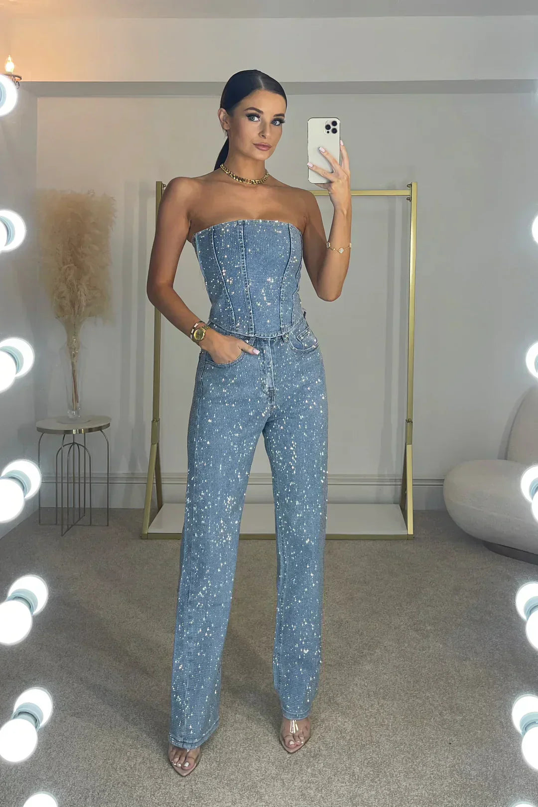 *******Glittrande dambyxdress med hög midja - Liora