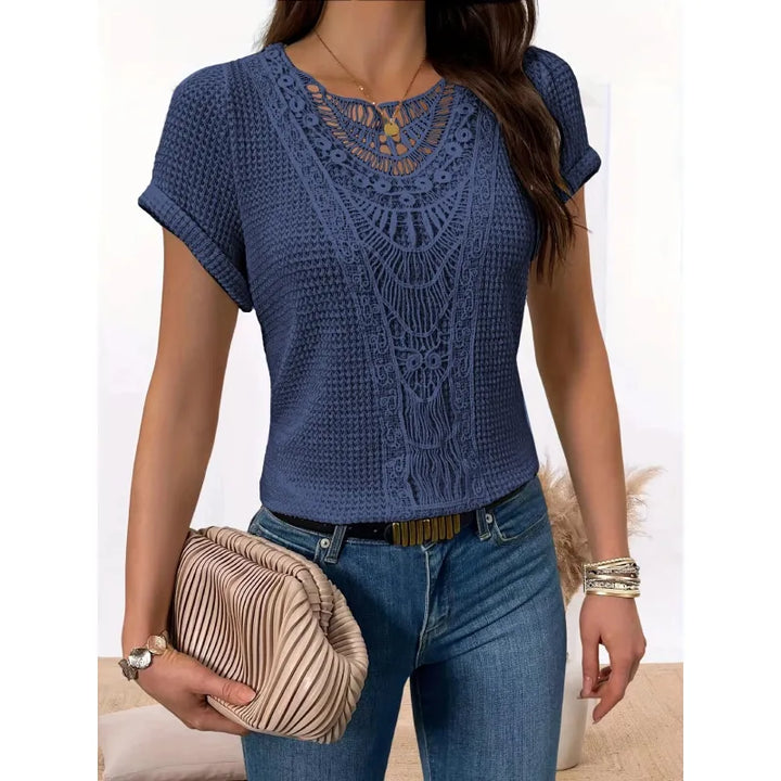 Sara | Dames Top met Halsdetail en Kapmouwen