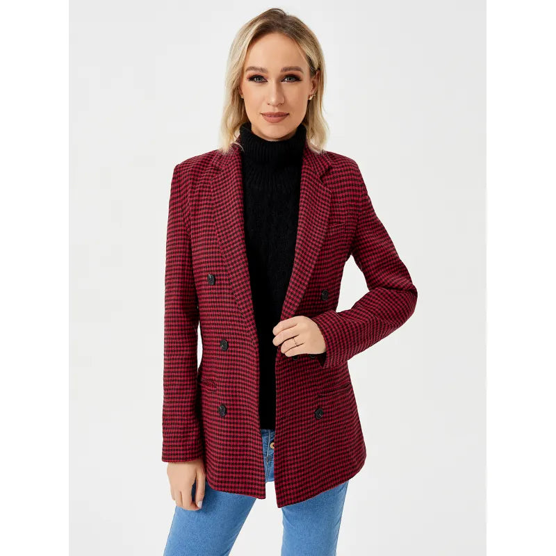 Blazer | Damkavaj med slagkrage och rutmönster