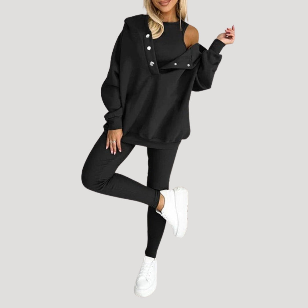 Dam mjukisset tvådelat hoodie och leggings mysdress