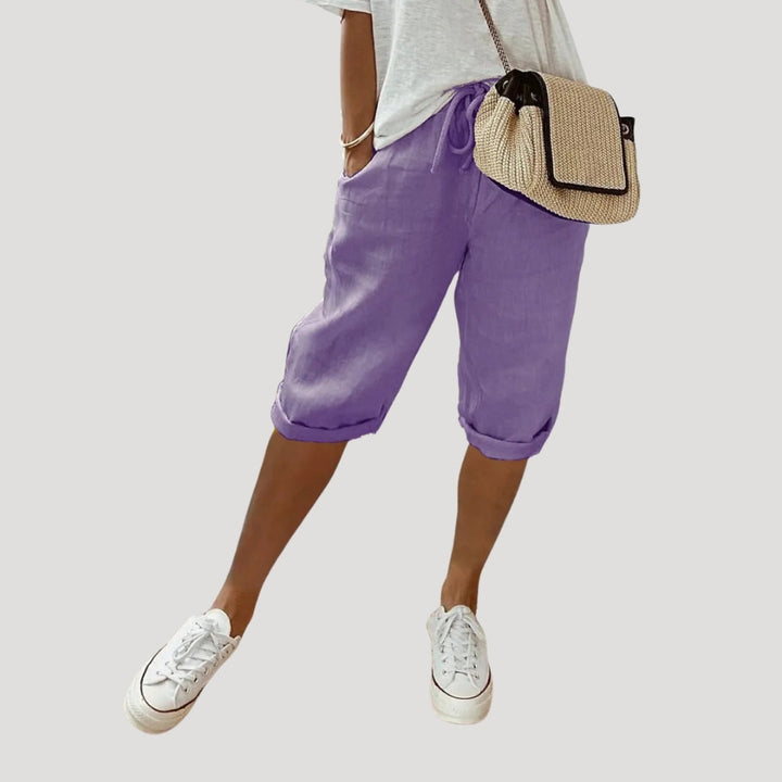 Dam shorts linne knälånga med dragsko lös passform
