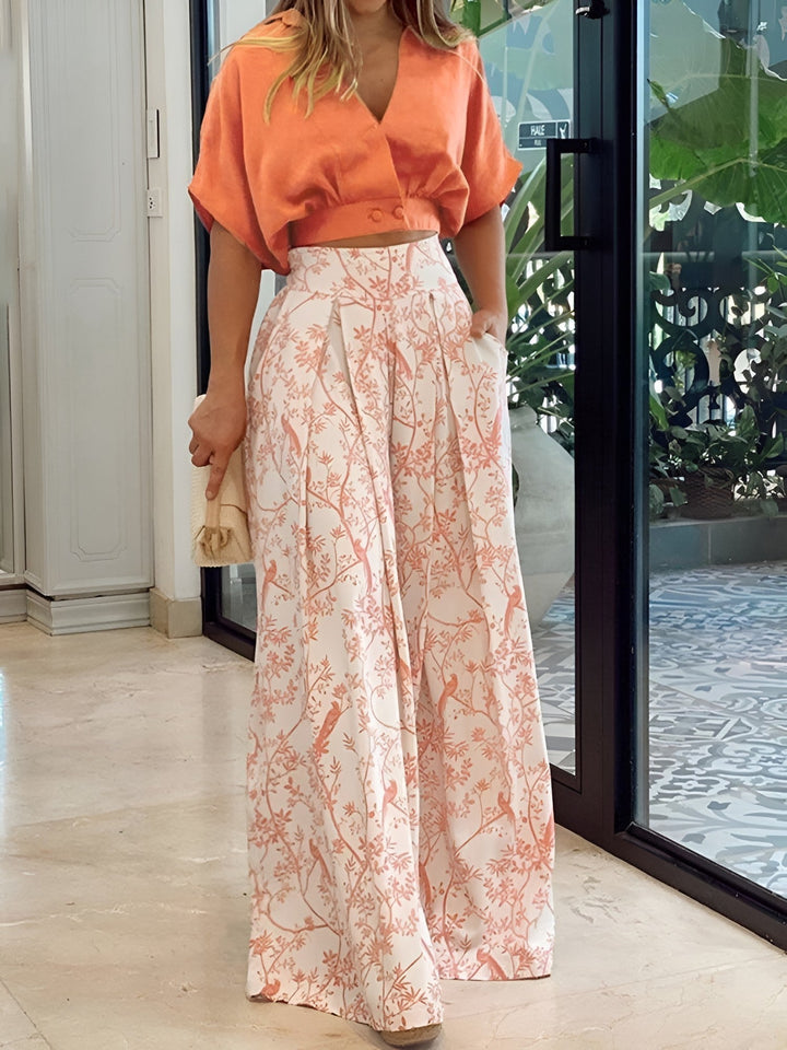 Tvådelat höstoutfit med mjuk blus och vida byxor – Élise
