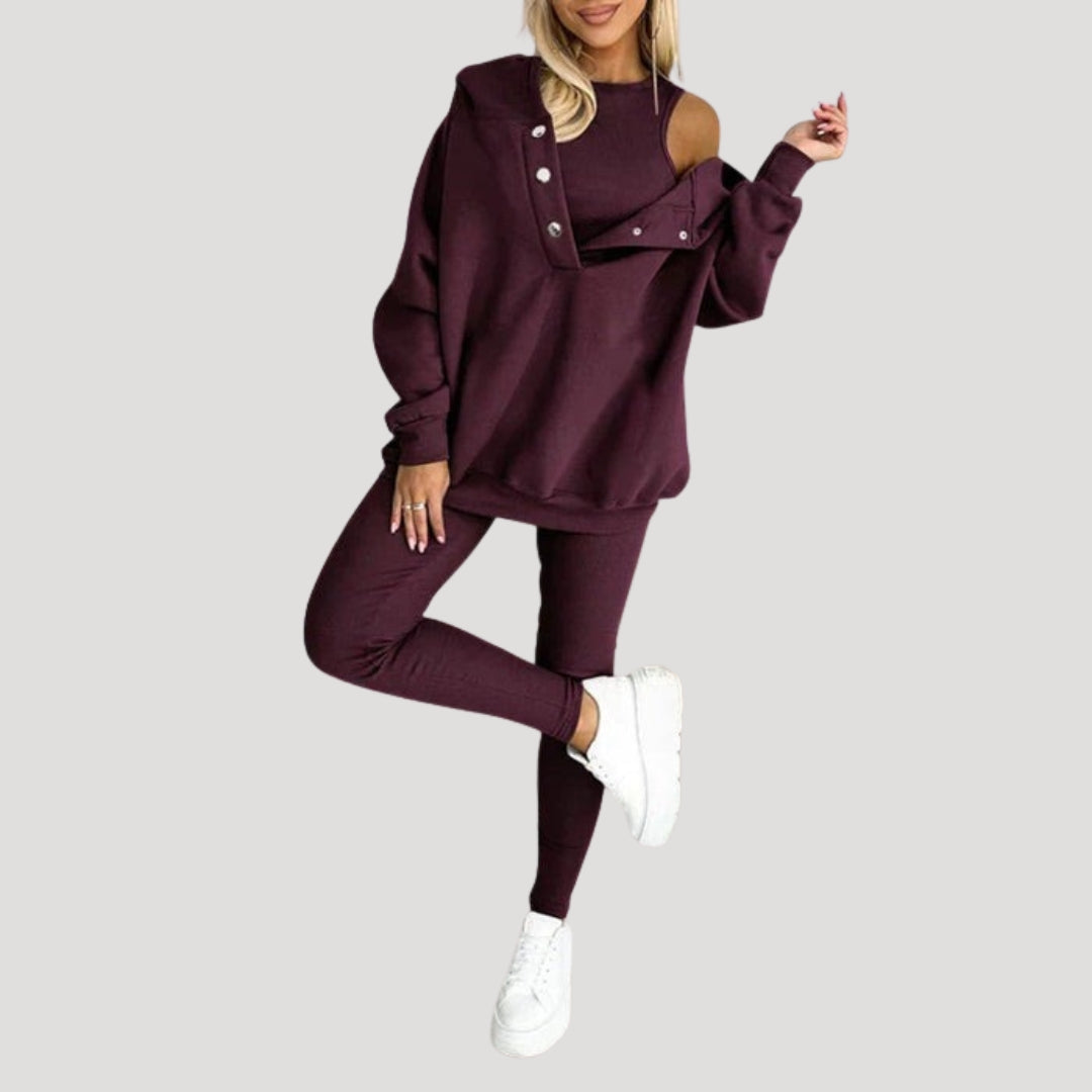 Dam mjukisset tvådelat hoodie och leggings mysdress