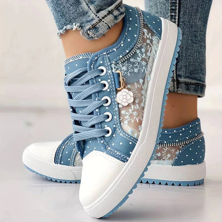 Andningsbara damcanvassneakers med höstig blommig spets – Celina
