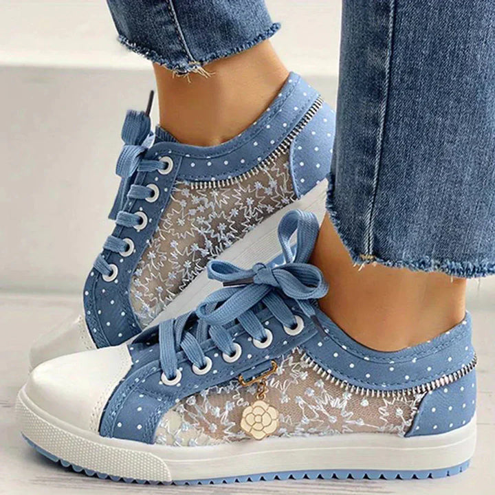 Andningsbara damcanvassneakers med höstig blommig spets – Celina