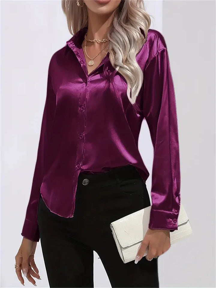 Alison Satin Blus | Elegant skjorta med knappar för kvinnor