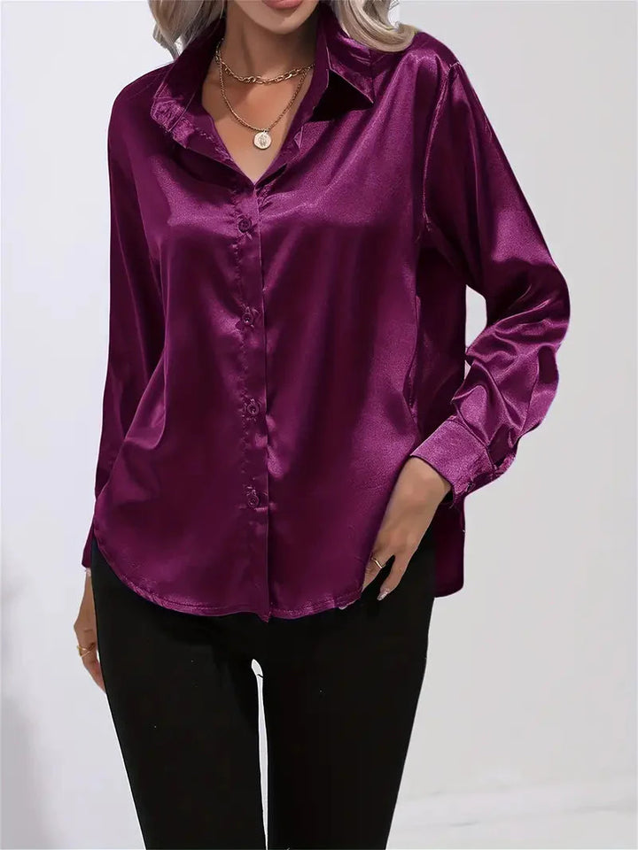 Alison Satin Blus | Elegant skjorta med knappar för kvinnor