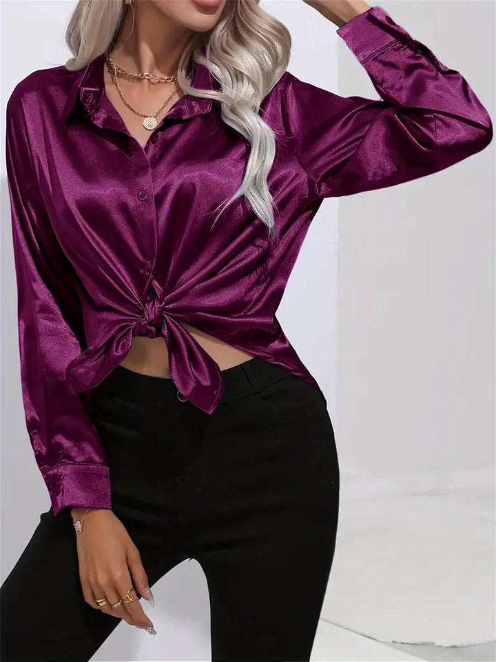 Alison Satin Blus | Elegant skjorta med knappar för kvinnor