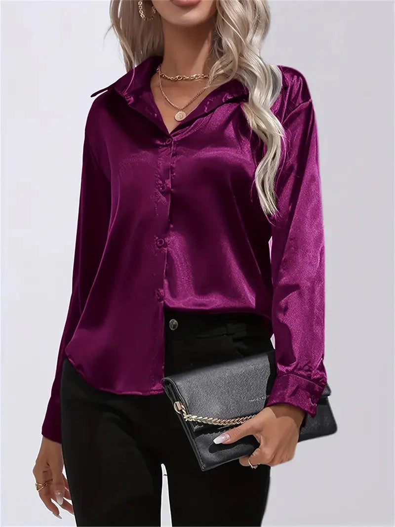 Alison Satin Blus | Elegant skjorta med knappar för kvinnor