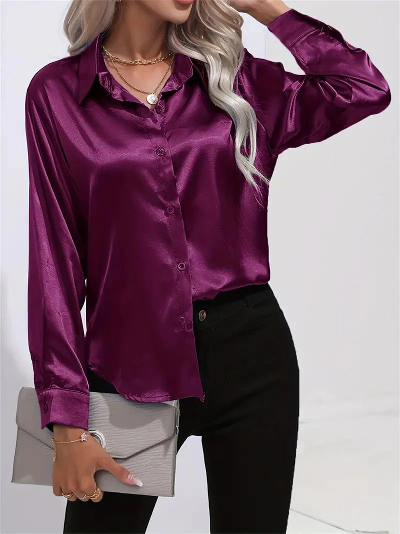 Alison Satin Blus | Elegant skjorta med knappar för kvinnor