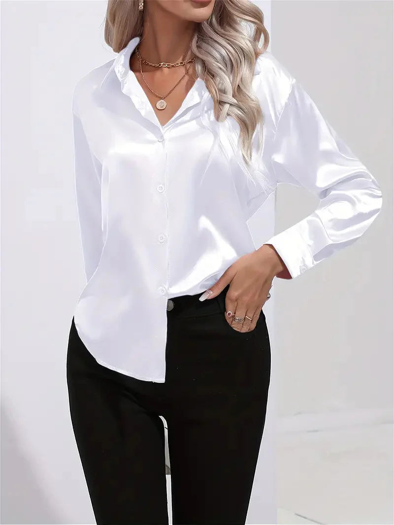 Alison Satin Blus | Elegant skjorta med knappar för kvinnor