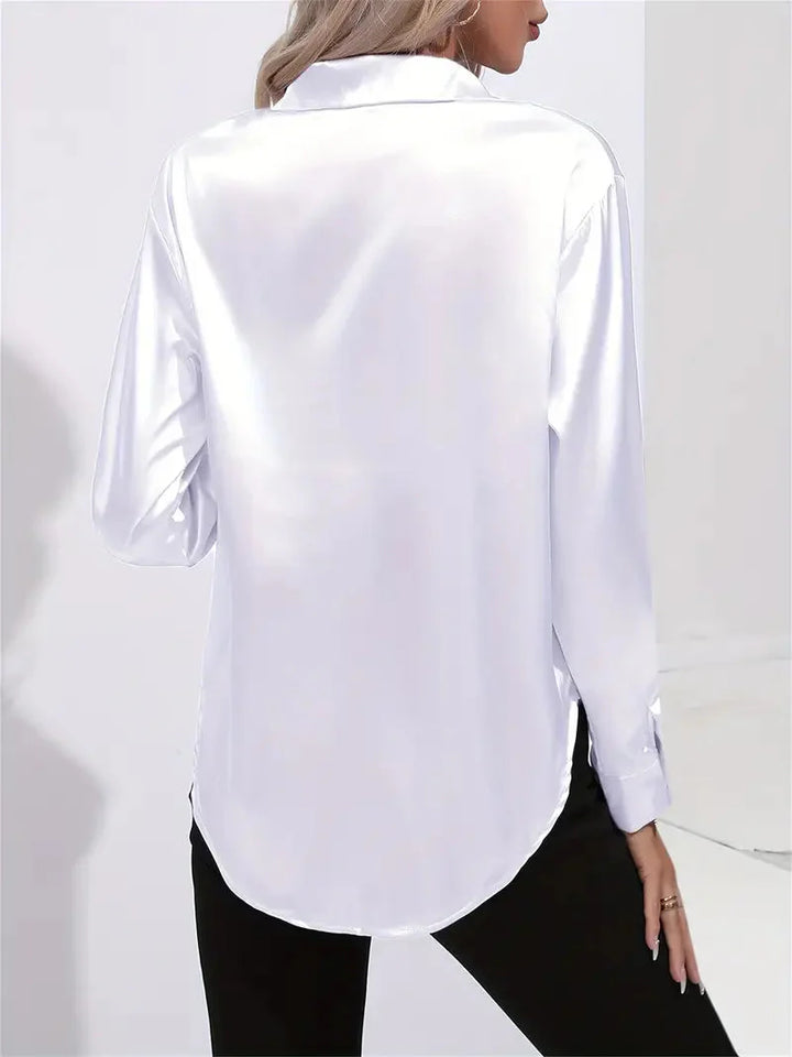 Alison Satin Blus | Elegant skjorta med knappar för kvinnor