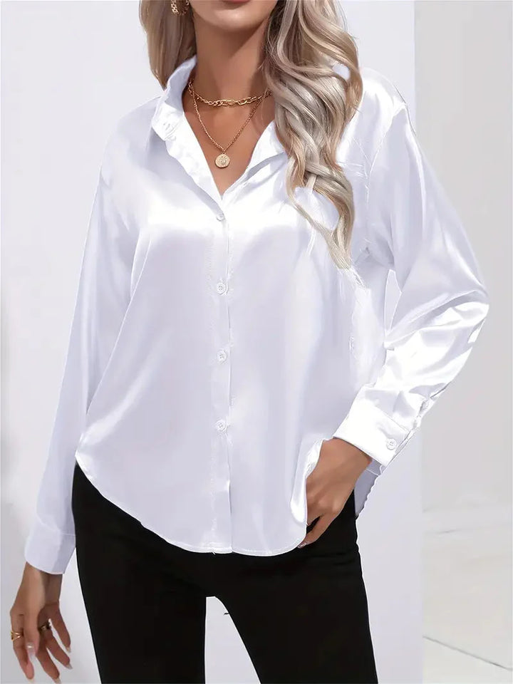 Alison Satin Blus | Elegant skjorta med knappar för kvinnor