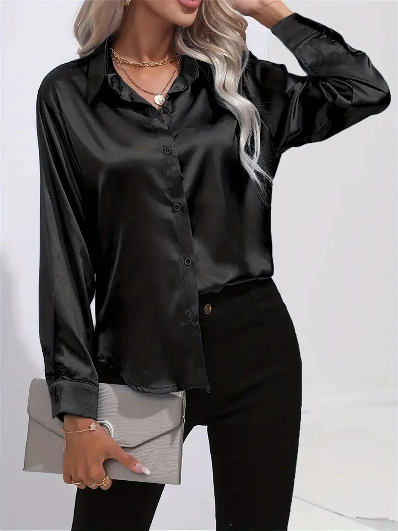 Alison Satin Blus | Elegant skjorta med knappar för kvinnor