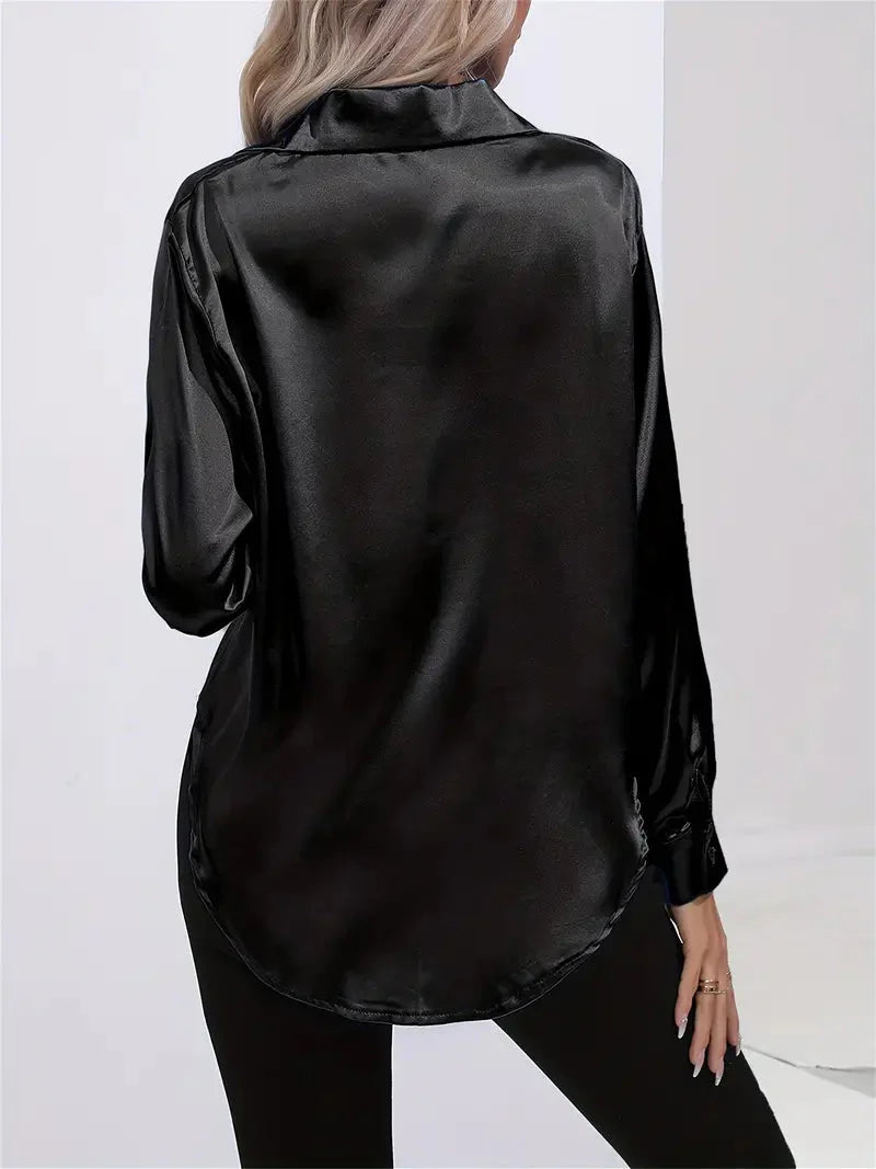 Alison Satin Blus | Elegant skjorta med knappar för kvinnor