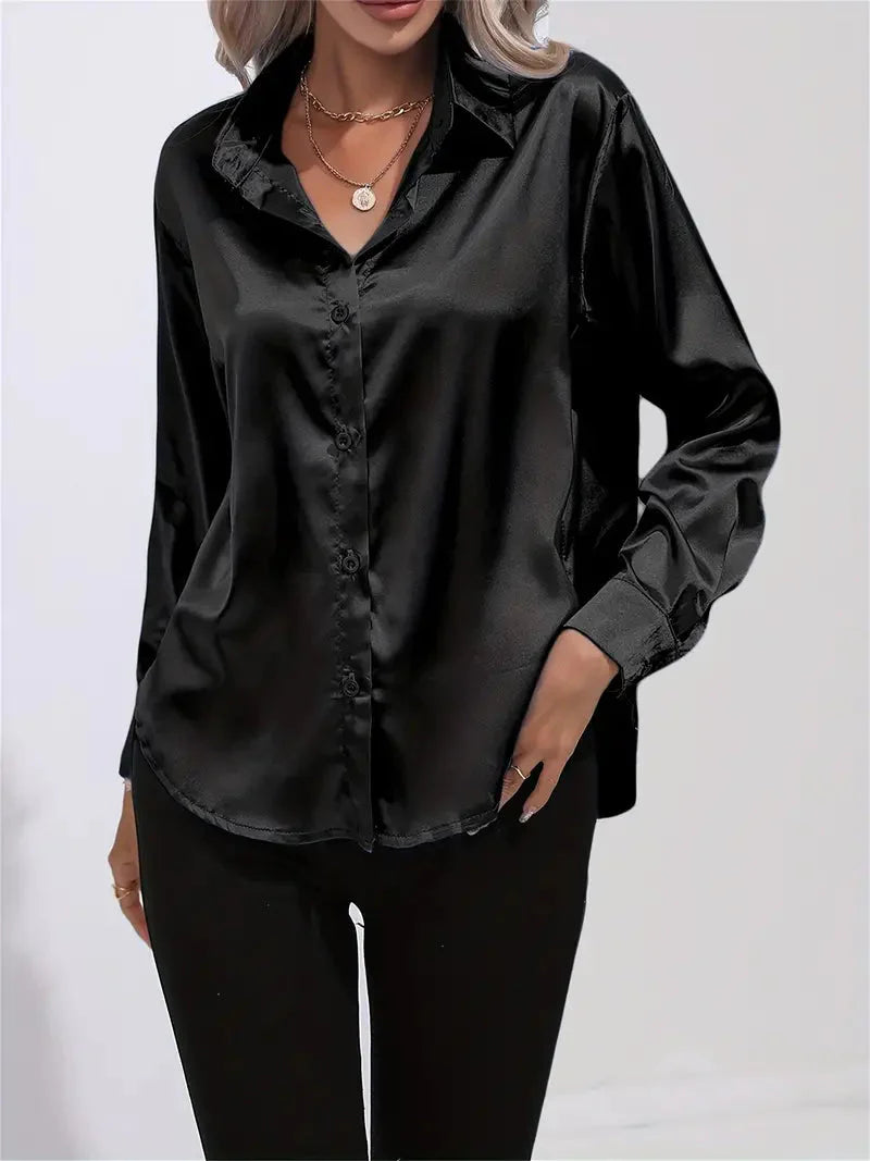 Alison Satin Blus | Elegant skjorta med knappar för kvinnor