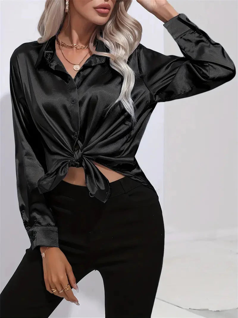 Alison Satin Blus | Elegant skjorta med knappar för kvinnor