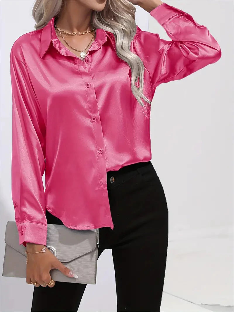 Alison Satin Blus | Elegant skjorta med knappar för kvinnor